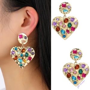New Blue Pink Multicolor Jewel Rhinestone Heart Post Statement Fashion Earrings